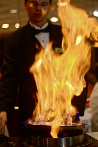 Bananas Foster on fire.